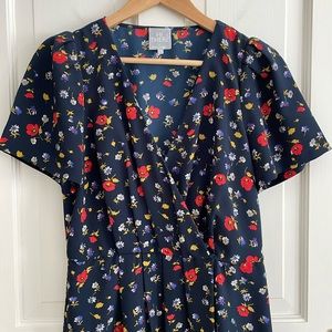 Anthropologie x Hi There From Karen Walker Navy Blue Floral Dress